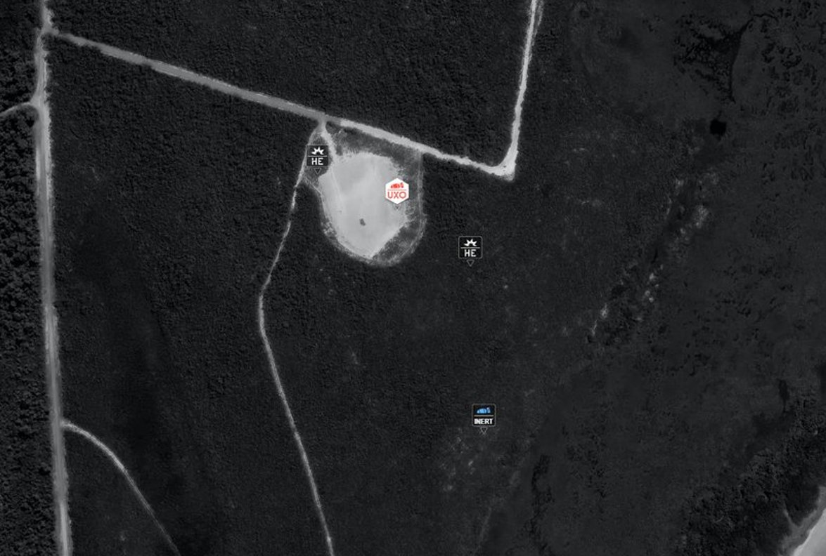 Nightingale STRIKE review interface showing detected ordnance on a range map